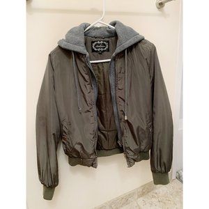 FOREVER21 Olive Green Faux Hoodie Bomber Jacket